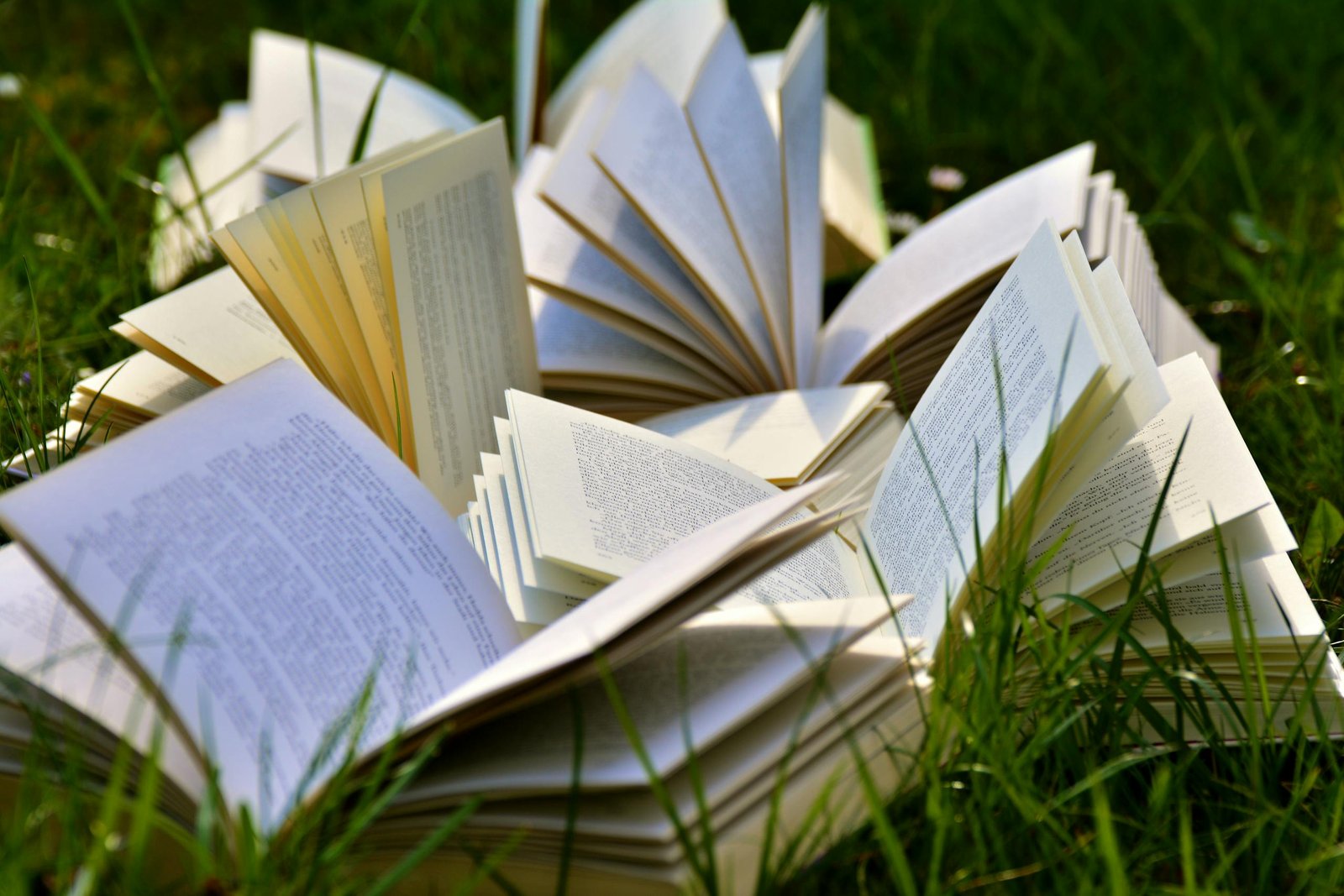 Open Books on Grass Field