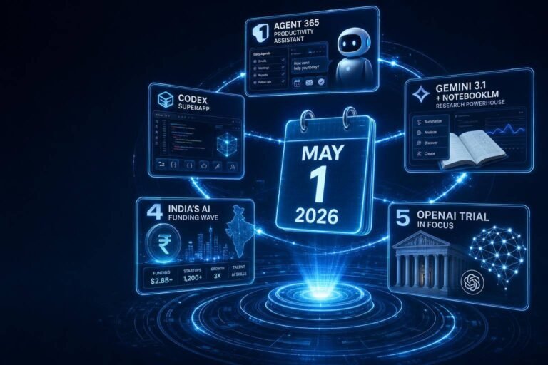 5 AI Updates You Need to Know Today (May 1, 2026): Agent 365, Codex SuperApp, Gemini 3.1 + NotebookLM, India’s Funding Wave, and the OpenAI Trial